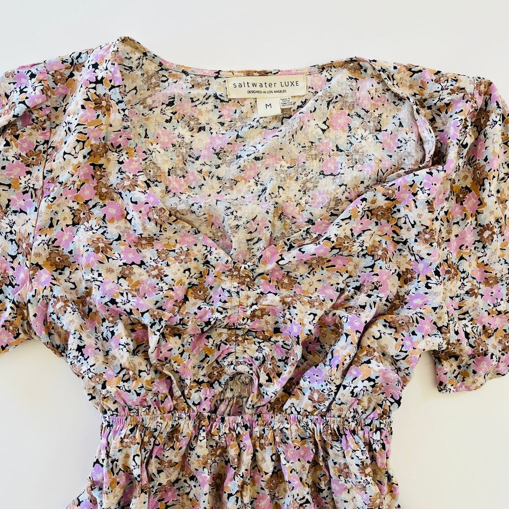 Saltwater LUXE floral mini dress, Mid waist cinch